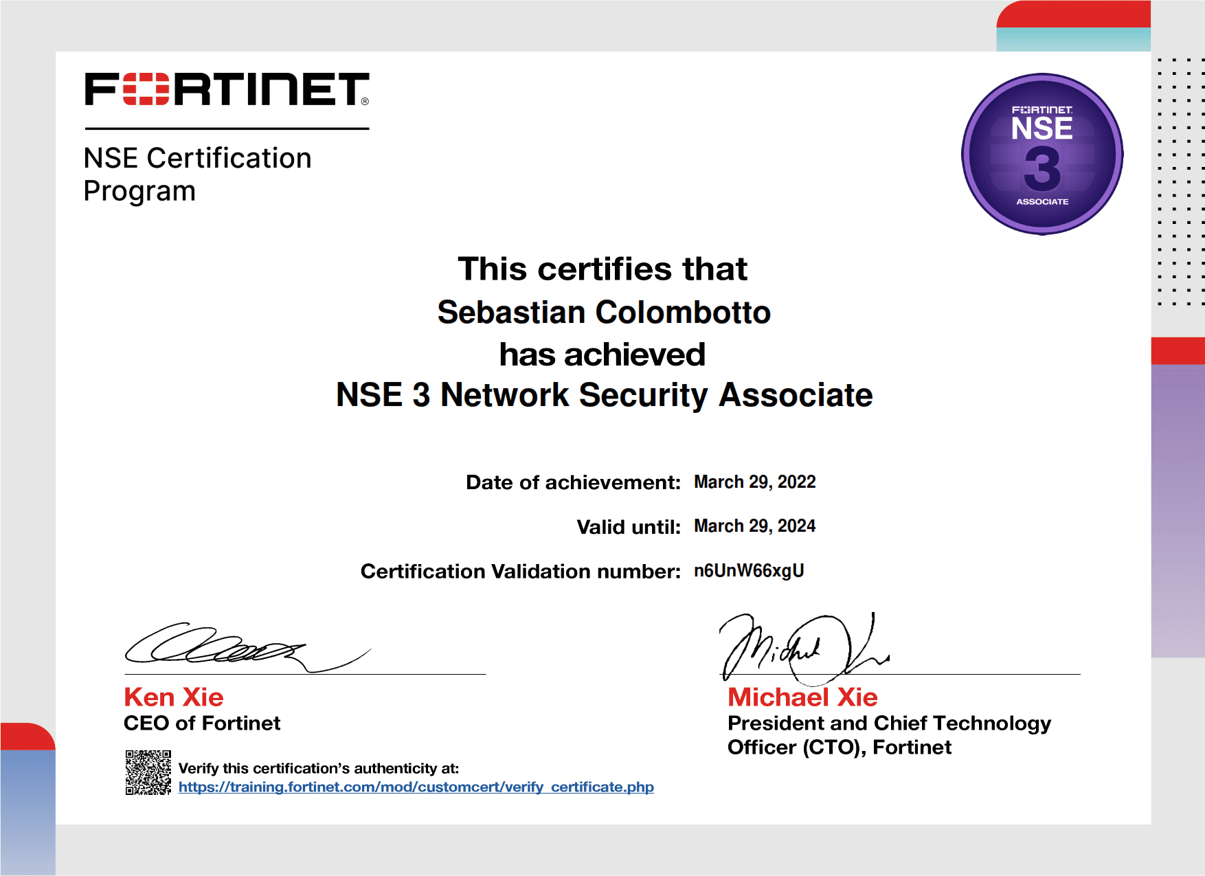 NSE3 certificate