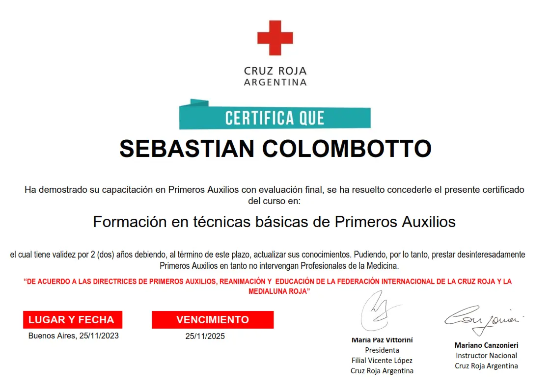First Aid certificate